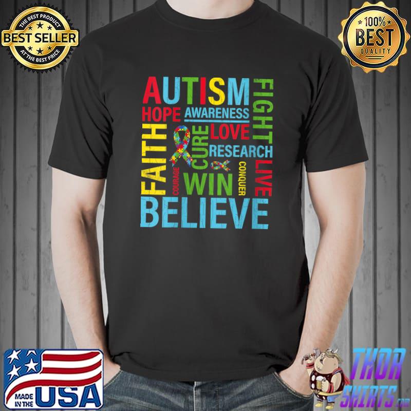 Hope Love Faith Funny Autism Awareness Autistic Graphic T- Unisex