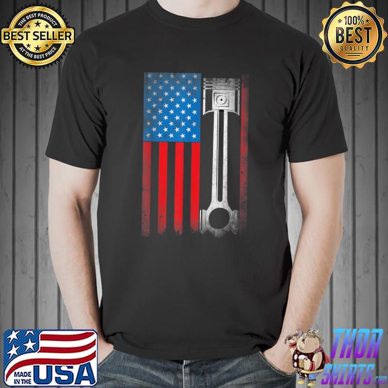 Horsepower Vintage Auto USA US American Flag Piston Racing T-Shirt