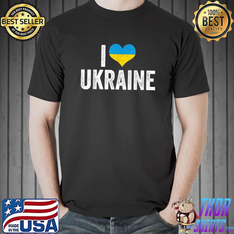 I Love Ukraine Support Ukrainian Flag Distressed Graphic T-Shirt Unisex