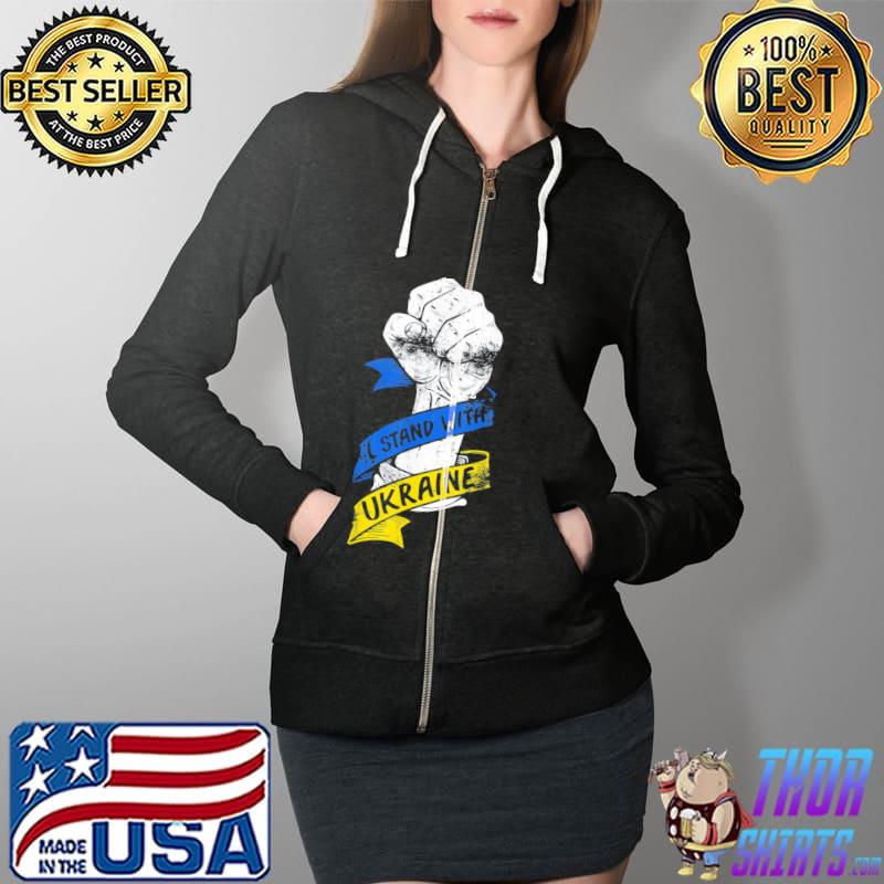I stand with Ukraine flag power ribbon support Ukraine Full Zip Hooded