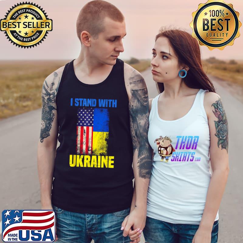 I Stand With Ukraine Support Ukrainian American USA Flag T-shirt