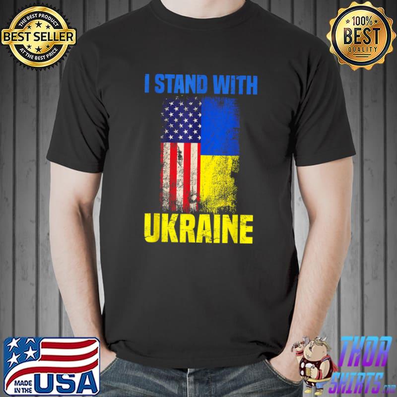 I Stand With Ukraine Support Ukrainian American USA Flag T- Unisex