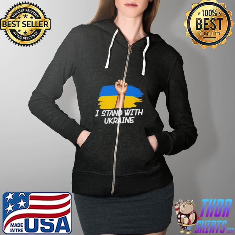 I Stand With Ukraine Ukraine Flag With US Flag T- Full Zip Hooded