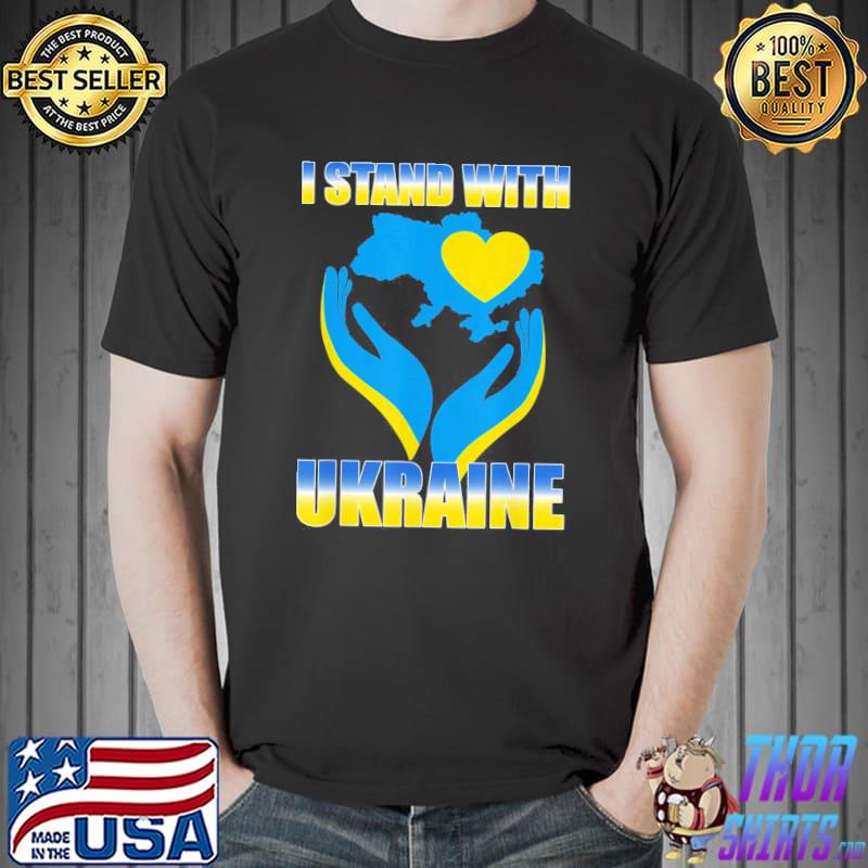 I stand with Ukraine ukrainian flag map and heart shirt