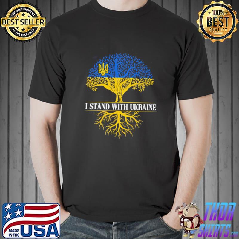 I Stand With Ukraine Ukrainian Flag With US Flag T-shirt