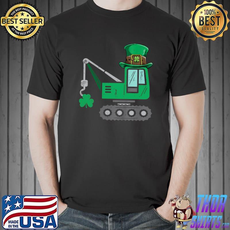 Kids boys St Patricks Day Crane Truck Construction Toddler T- Unisex