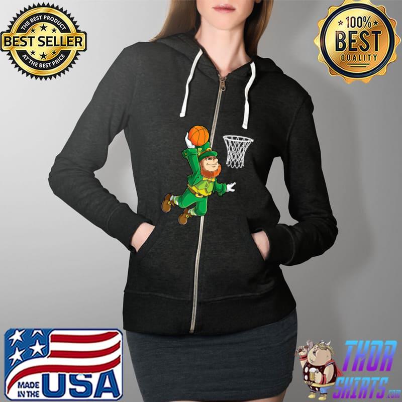 Leprechaun Basketball Dunk St Patricks Day Boys Men Sports Premium T-Shirt Full Zip Hooded