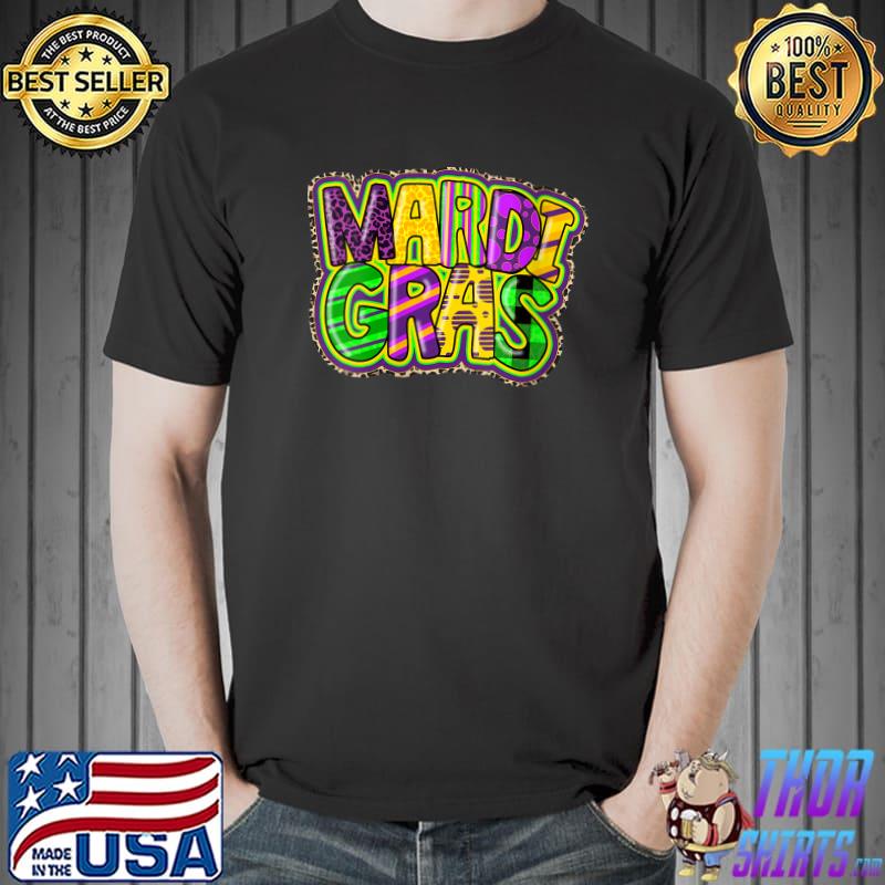 Mardi Gras Leopard Plaid Print Funny New Orleans Outfit T-shirt