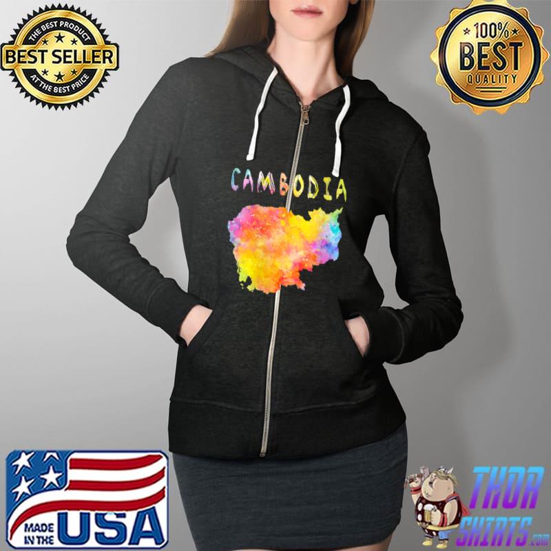 Multicolor Watercolor Cambodia Map, digital Artwork T- Full Zip Hooded