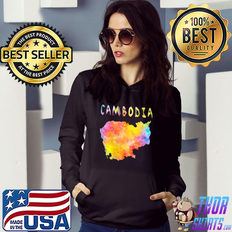 Multicolor Watercolor Cambodia Map, digital Artwork T- Hoodie