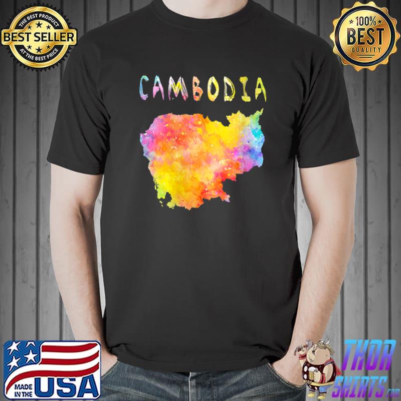 Multicolor Watercolor Cambodia Map, digital Artwork T-shirt