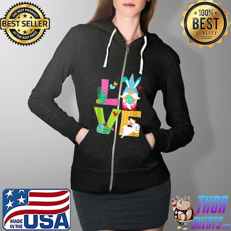 Nice Love Gnome Bunny Rabbit Gnome Flowers Matching Family Easter T- Full Zip Hooded