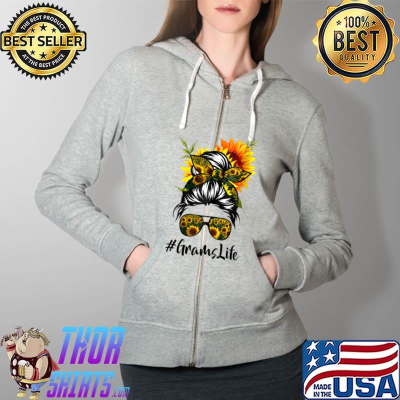 Original Grams Life Messy Hair Bun Sunflower Women Mother's Day T- Full Zip Hooded