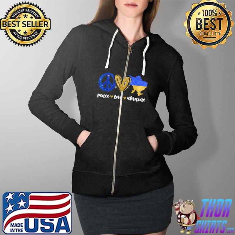 Peace Love Ukraine Ukrainian Flag I Stand With Ukraine T-Shirt Full Zip Hooded