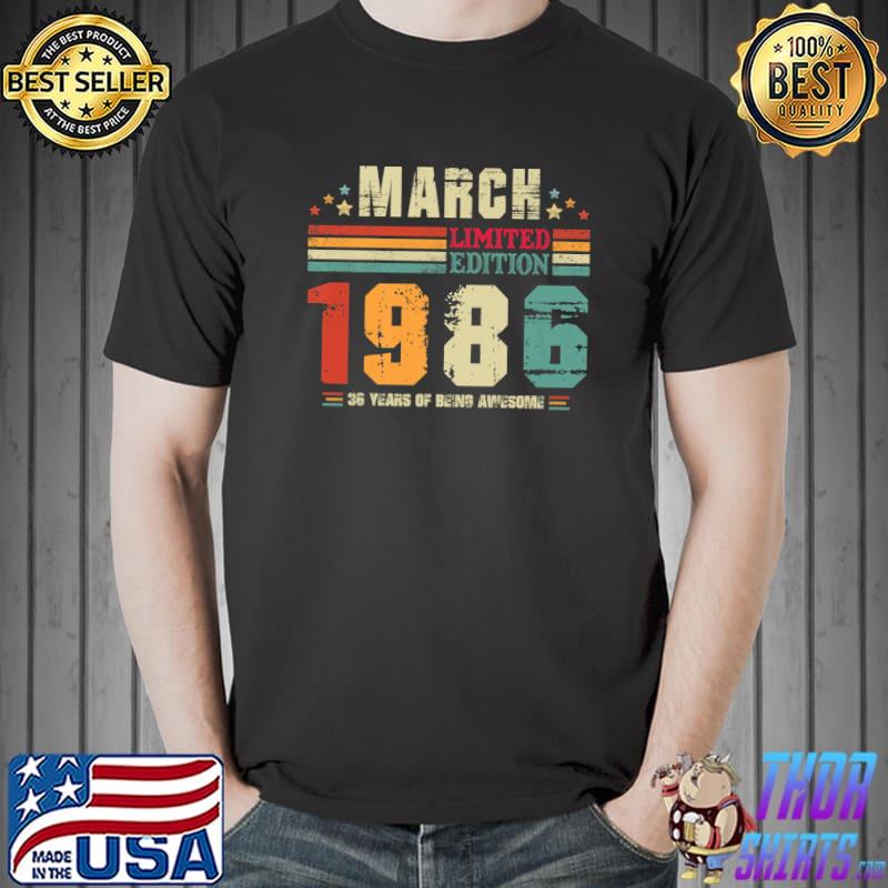 Premium Vintage 36 Years Old Retro Birthday Awesome Since March 1986 Premium T-Shirt Unisex