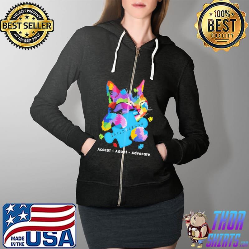 Prespective Aceept Adapt Advocate Cat Autism Full Zip Hooded