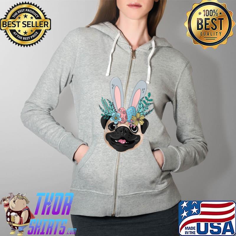 Pug Bunny Easter Day Cute Dog Egg Hunt Boys Girls Kids T- Full Zip Hooded