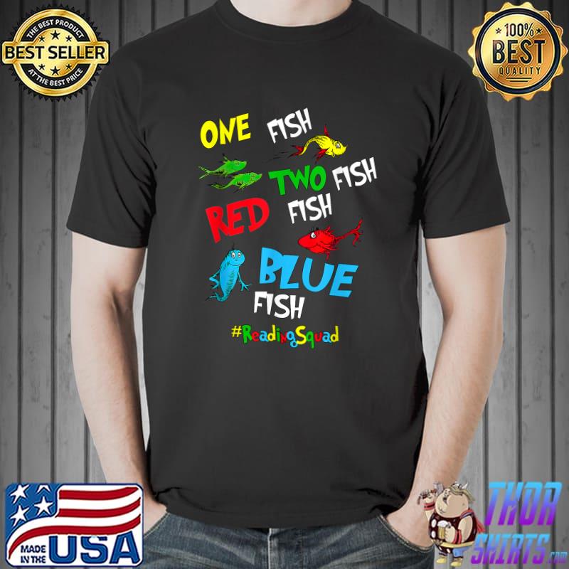 Reading Teacher Squad One Two Red Blue Fish Funny T-Shirt Unisex