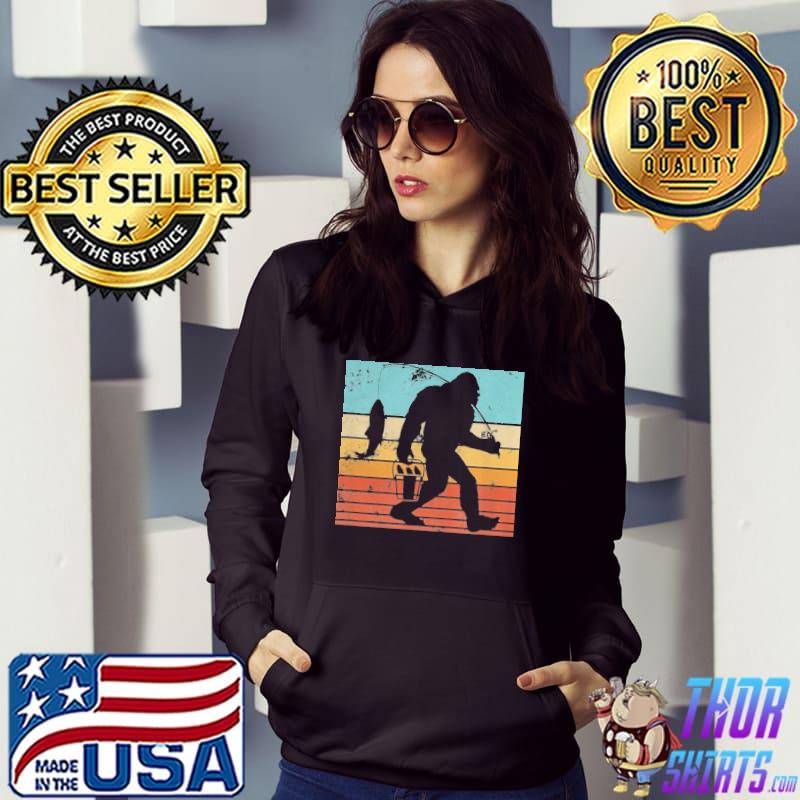 Retro bigfoot fishing sasquatch and fishing Hoodie