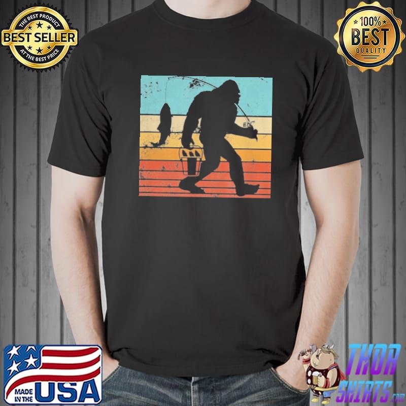 Retro bigfoot fishing sasquatch and fishing shirt