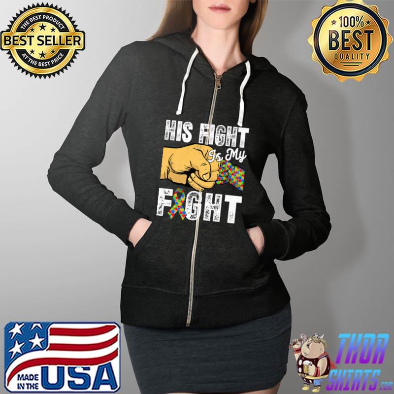 Retro Ribbon Puzzle His Fight Is My Fight Autism Awareness Premium T-Shirt Full Zip Hooded