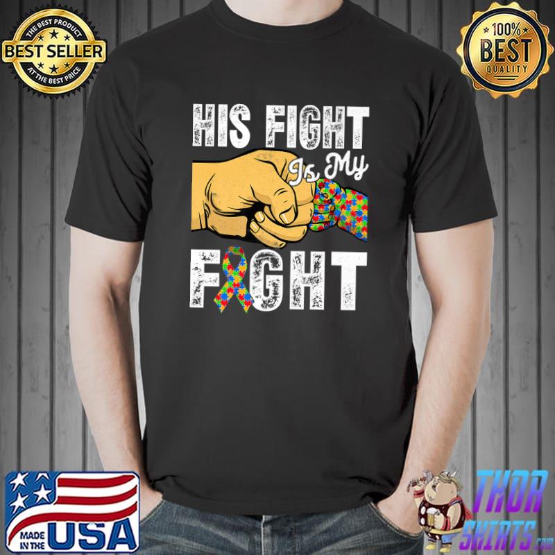 Retro Ribbon Puzzle His Fight Is My Fight Autism Awareness Premium T-Shirt Unisex