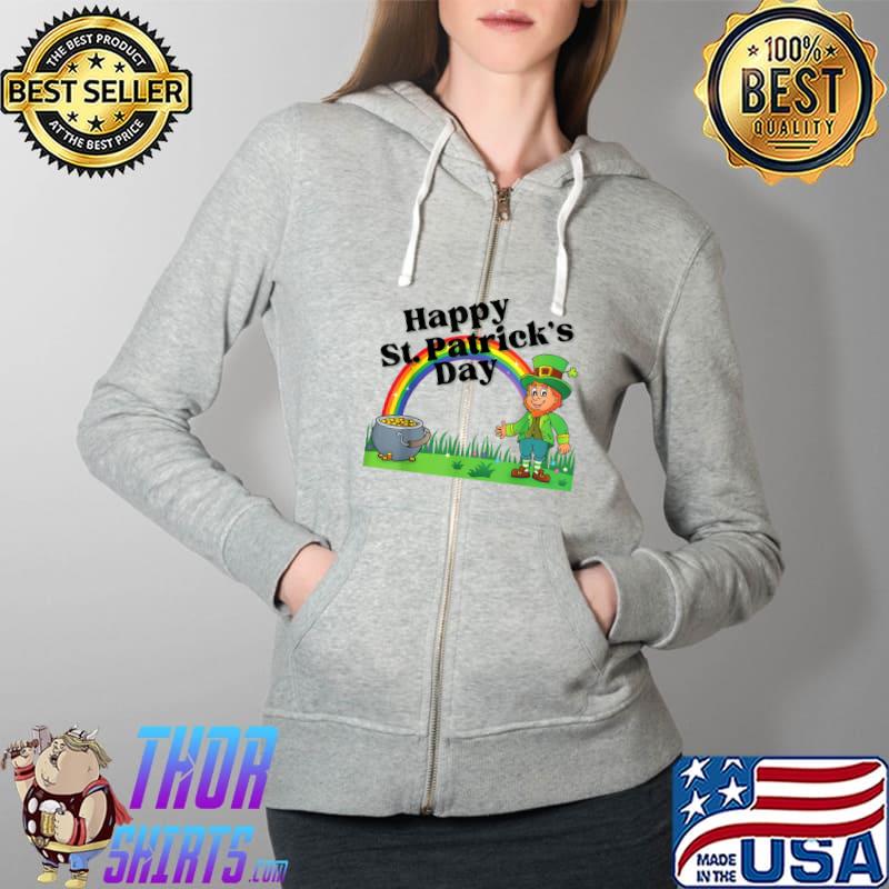 Saint Patrick's Day Leprechaun Rainbow Pot of Gold T-Shirt Full Zip Hooded