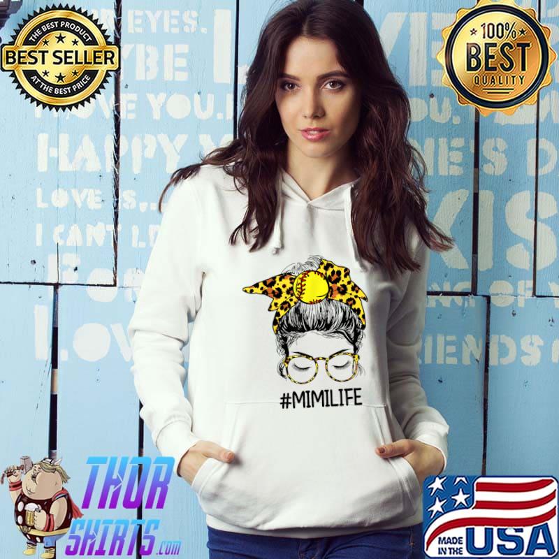 Softball Mimi Life Leopard Messy Bun Mother's Day Gifts T-Shirt Hoodie