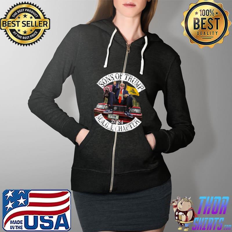 Sons of Trump Maga Chapter 2024 With Pitbull Dog On Car T-Shirt Full Zip Hooded