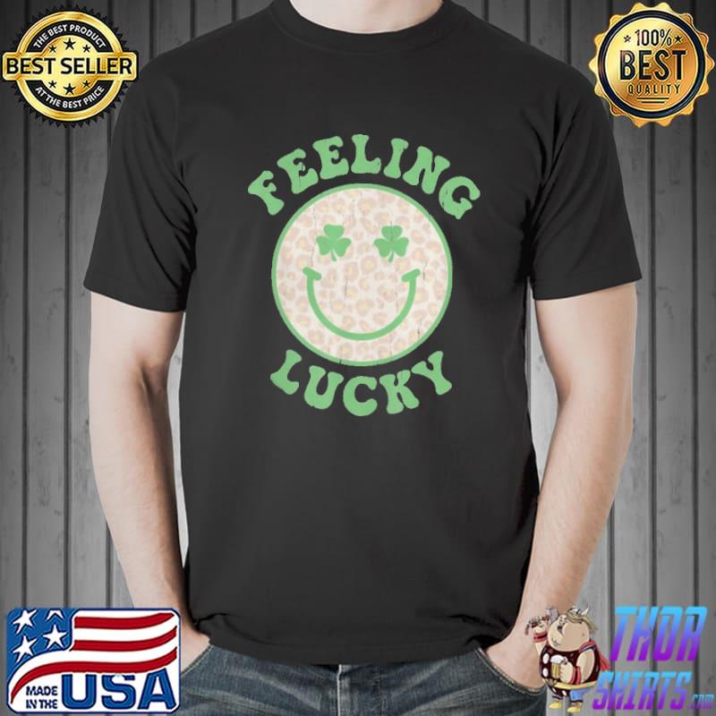 St patricks day feeling lucky smiley leopard face shirt