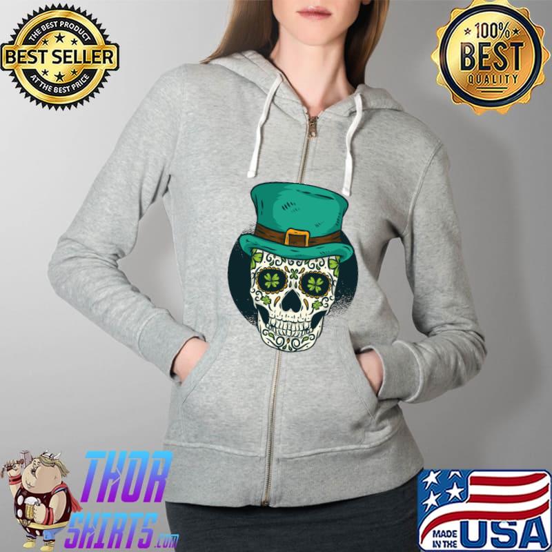 SUGAR SKULL LEPRECHAUN DIA DE LOS MUERTES ST PATRICK'S T-Shirt Full Zip Hooded