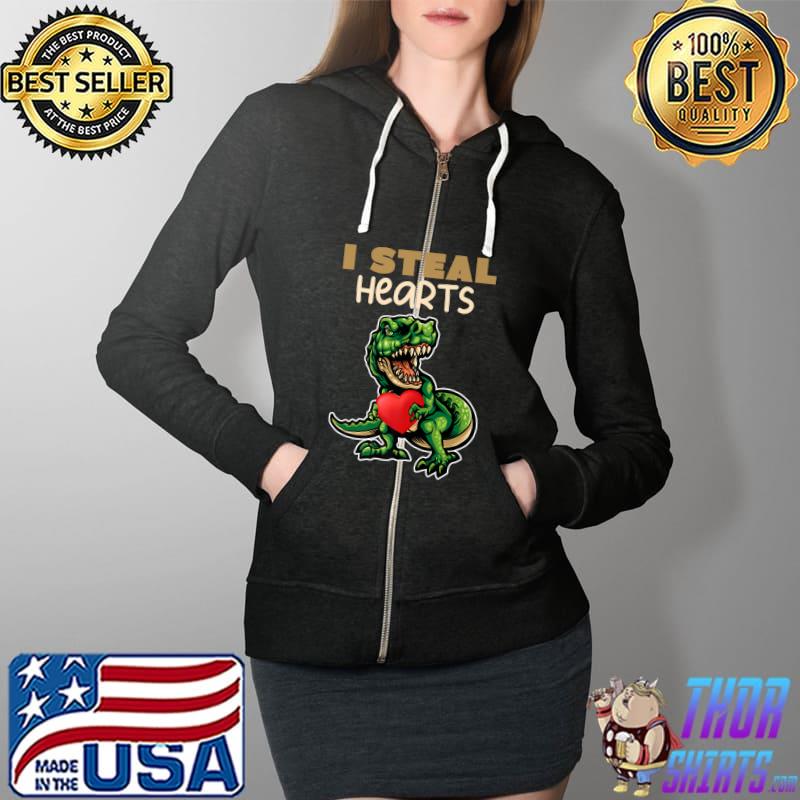 T-Rex Dinosaur Dino Love Heart Paleontologist Valentines Day Premium T-Shirt Full Zip Hooded