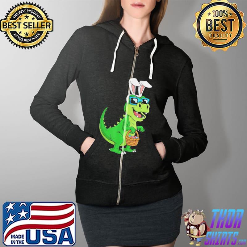 T rex easter bunny with eggs basket dinosaur boys Full Zip Hooded