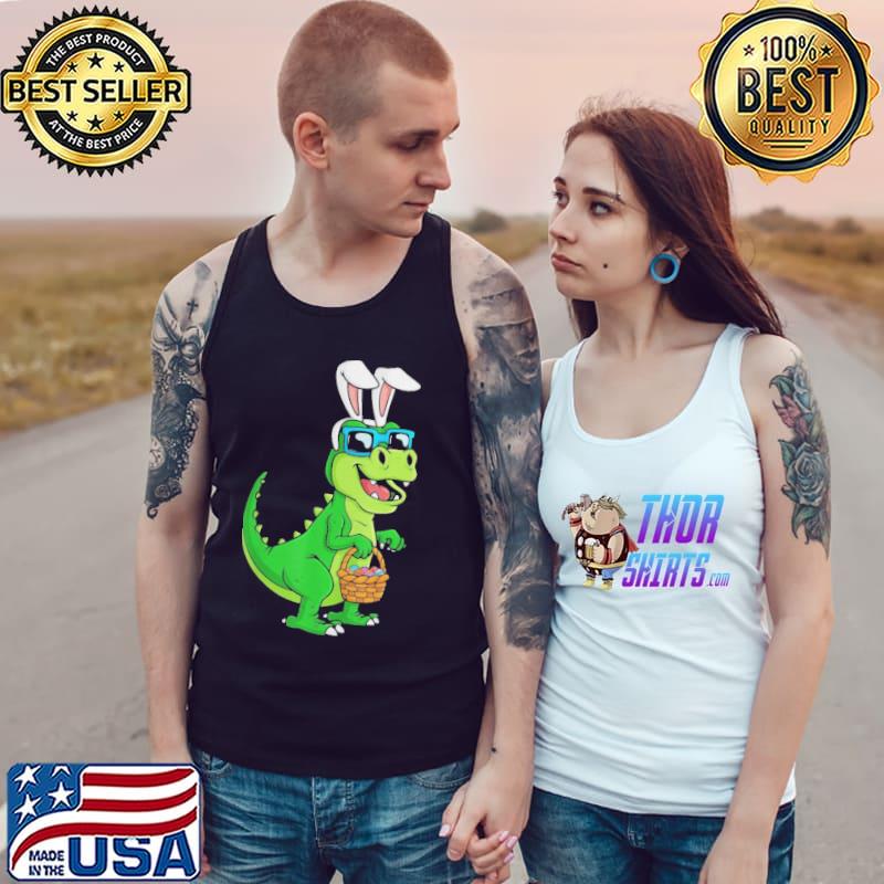 T rex easter bunny with eggs basket dinosaur boys Tank Top
