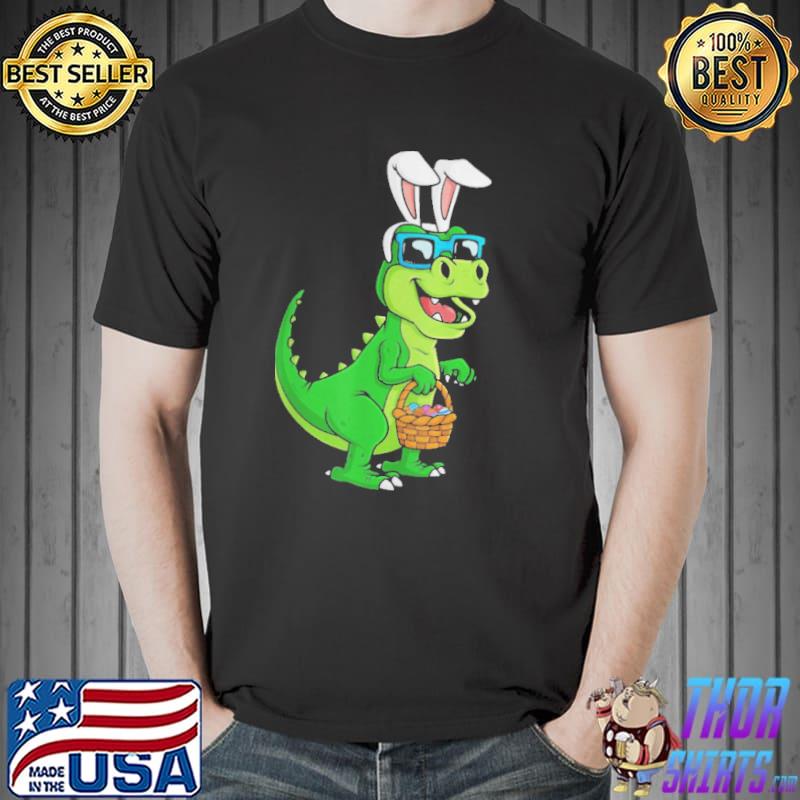 T rex easter bunny with eggs basket dinosaur boys shirt