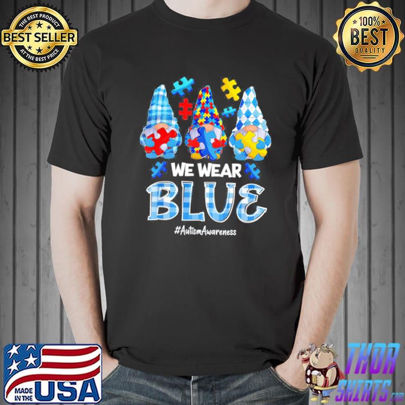 Three gnomes holding blue puzzle gnome autism awareness Unisex