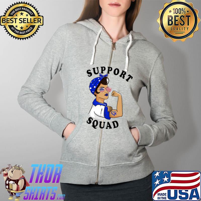 Top Blue Ribbon Support Squad Colon Cancer Awareness T- Full Zip Hooded