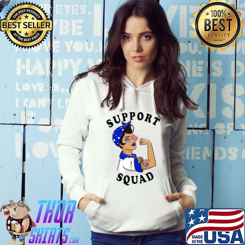 Top Blue Ribbon Support Squad Colon Cancer Awareness T- Hoodie