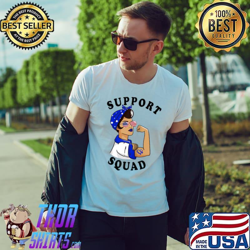 Top Blue Ribbon Support Squad Colon Cancer Awareness T- Unisex