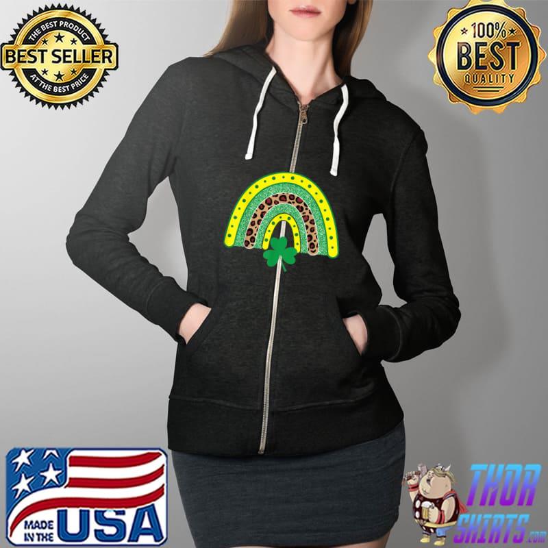 Top Cute Rainbow Leopard Print Shamrock Lucky St Patricks Day T-Shirt Full Zip Hooded