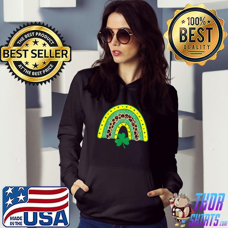 Top Cute Rainbow Leopard Print Shamrock Lucky St Patricks Day T-Shirt Hoodie