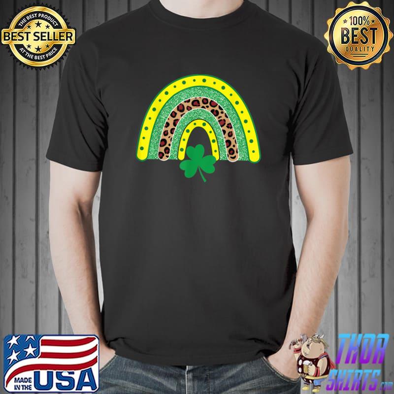 Top Cute Rainbow Leopard Print Shamrock Lucky St Patricks Day T-Shirt Unisex