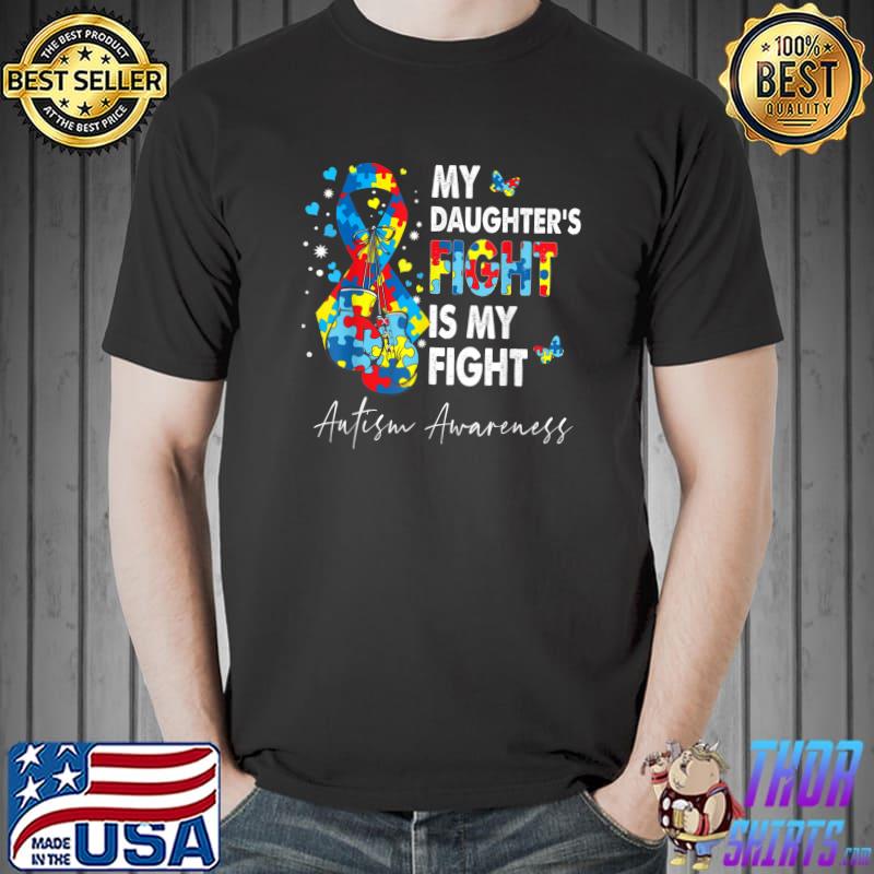 Top My Daughter's Fight Is My Fight Autism Awareness Puzzle T-Shirt Unisex