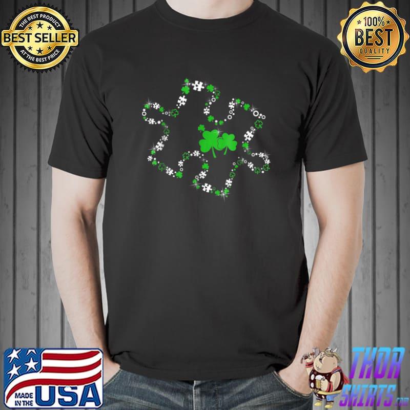 Top Puzzle Shamrocks Autism Awareness Happy St Patrick's Day T-Shirt Unisex
