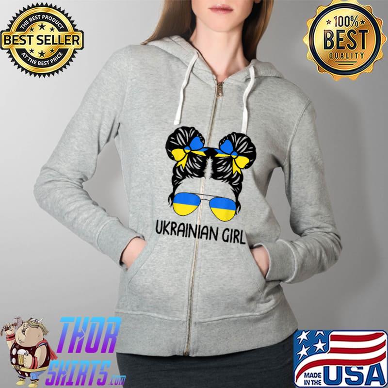Ukraine Pride Women Messy Bun Ukraine Girl T-Shirt Full Zip Hooded