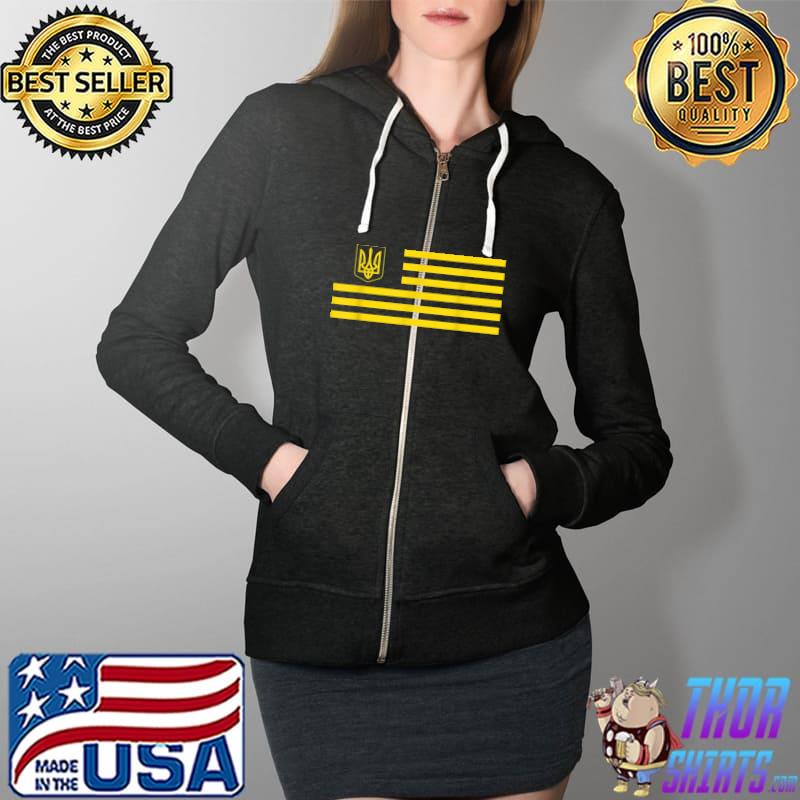 USA Ukraine Trident Flag Yellow Blue T-Shirt Full Zip Hooded