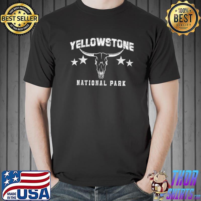Yellowstone National Park Vintage Cow Skull Retro College T-Shirt Unisex