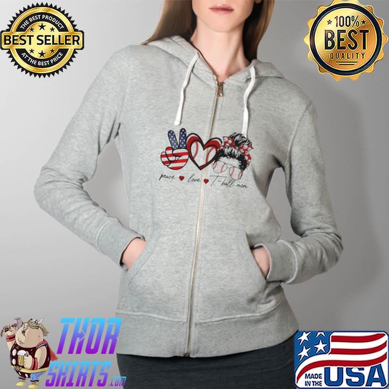 Peace Love T-Ball Mom American Flag Shirt Full Zip Hooded