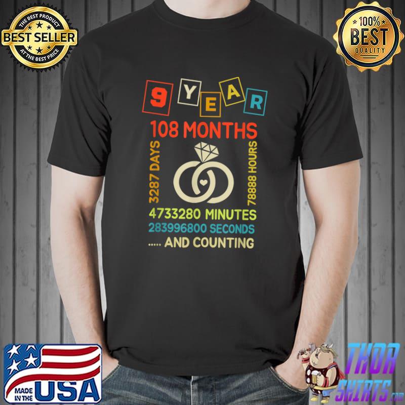 9 years 108 Months 9th Wedding Anniversary Couples Parents T-Shirt Unisex