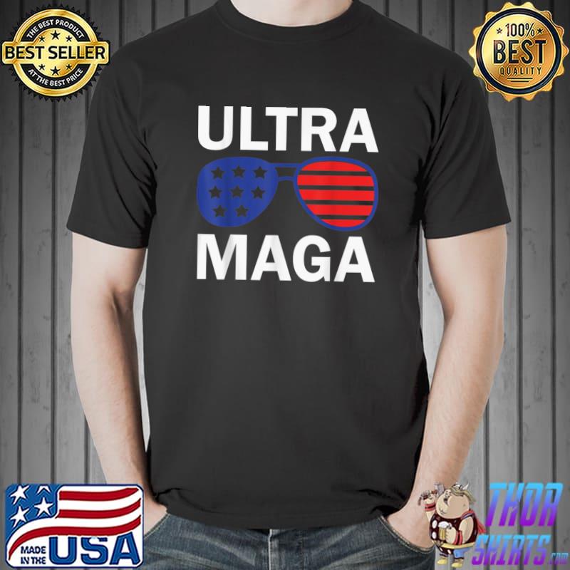 Anti Joe Biden Ultra Maga Funny American Flag Sunglasses T-Shirt